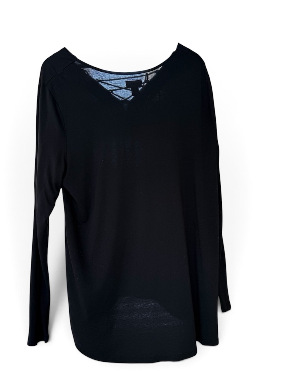 Old Navy Lux Black Tunic Top Tie Crisscross V-Neck Long Sleeve Rayon Women’s XXL